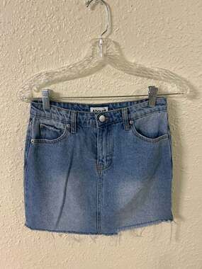 Abound Women's Blue Denim Mini Skirt with Raw Frayed Hem, Size 26